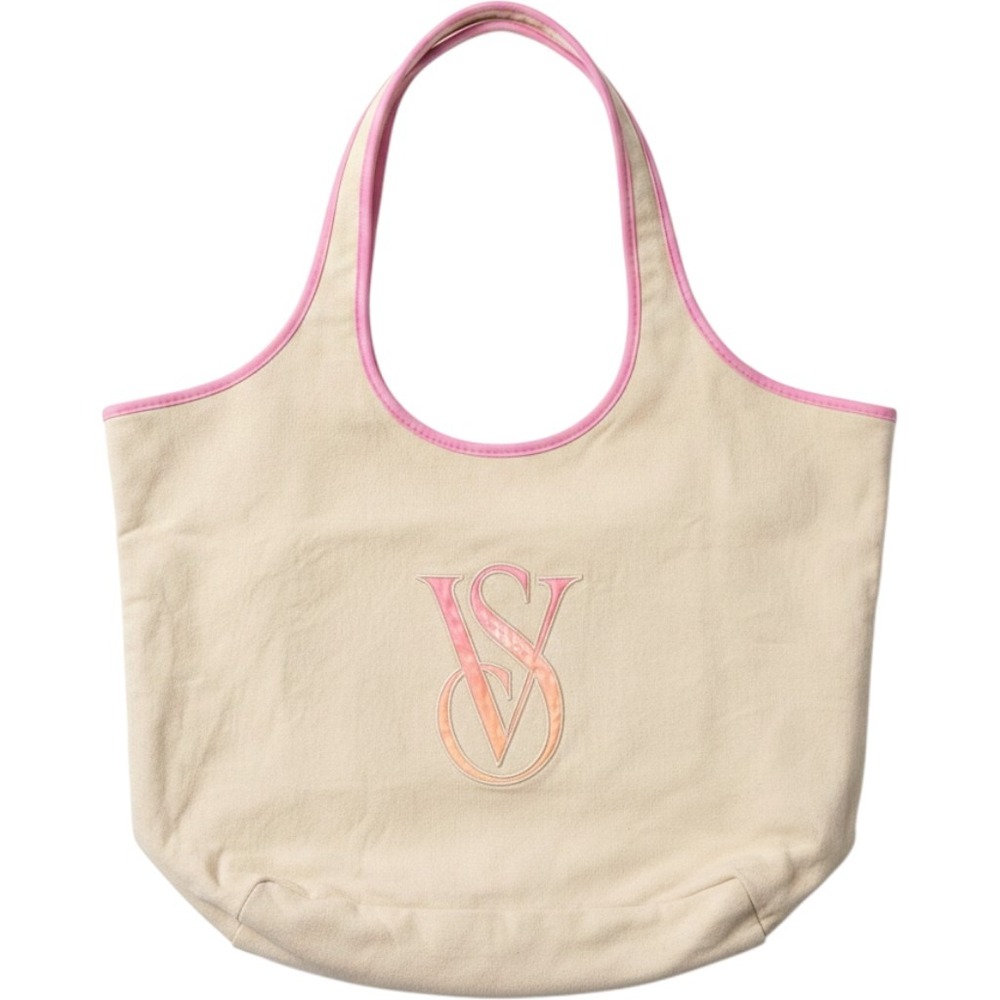 Victoria's Secret Canvas Tote Bag Cream Pink Ombre Logo Shoulder Bag 434772-QF5